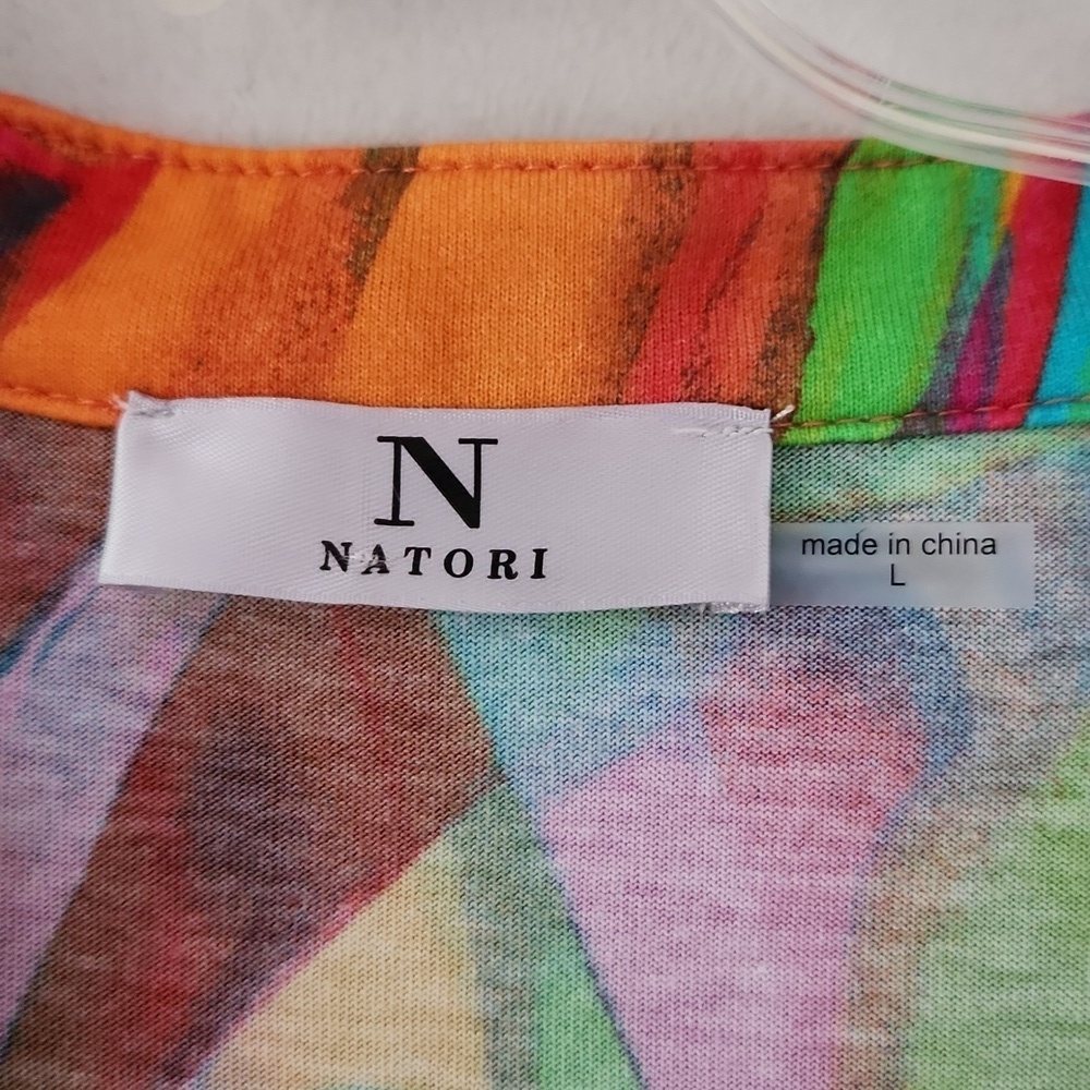 NATORI | Paradise Cotton Dress Split Crewneck Watercolor Sz LARGE - Picture 5 of 6